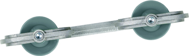 Ben-Mor clothesline spacer — 7 inch OAD metal bar with two rolling plastic wheels keeps lines separated
